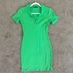 Zara Bright Green Ribbed Polo Dress